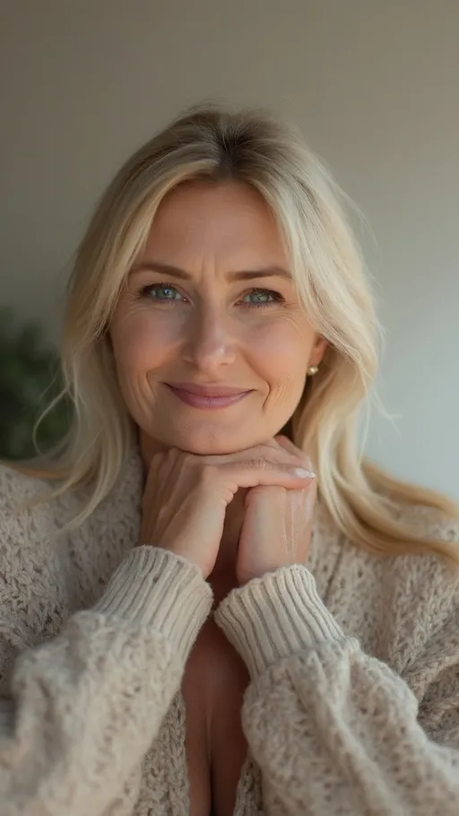 Prompt: Femeie, 45 ani, aspect românesc aspect natural, blând, îmbrăcată casual (de casă).
Locație: O cameră de zi luminoasă sau o bucătărie curată. 