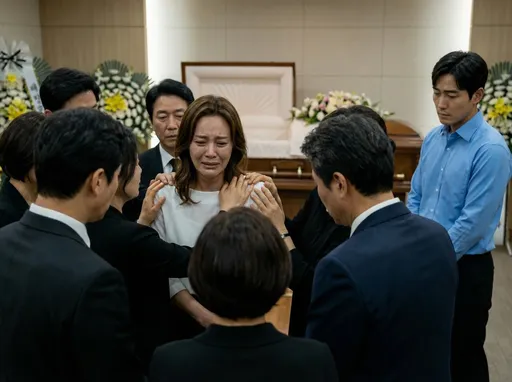 Prompt: @FRbxGKVwD4xRusvWR8HB @eCKCoSSgj5gfLRrvOetQ A room of a small group of  people family, friends, mourners standing around at a wake. At the center: the @eCKCoSSgj5gfLRrvOetQ , has a few hands on her on her shoulders. @FRbxGKVwD4xRusvWR8HB stands at the edge of the frame.  He watches the crowd pour their love toward her  but nobody turns around. Nobody looks his way. He is in the room. He might as well not be.