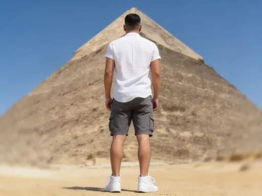 Prompt: Crea un video cinematográfico ultrarrealista a partir de la foto subida.
Mantén los rasgos faciales, el peinado, las proporciones corporales y la vestimenta de la persona exactamente es una camisa manga corta color blanca, pantalones cortos tipo cargo color gris y zapatillas urbanas color blancas y cordones blancos. No alteres su identidad.
Sitúa a la persona de pie y de espaldas a la cámara, centrada frente a la Gran Pirámide de Guiza, en un día soleado con un cielo azul perfectamente despejado.
La cámara comienza a varios metros detrás del sujeto y realiza un movimiento de acercamiento (*dolly-in*) cinematográfico, lento y fluido, combinado con un *zoom* sutil hacia la persona durante toda la toma.

El sujeto permanece completamente inmóvil mientras contempla la pirámide. Solo la ropa se mueve de forma natural con la suave brisa del desierto.

La pirámide aumenta progresivamente de tamaño en el encuadre a medida que la cámara se acerca. El movimiento está perfectamente estabilizado, sin sacudidas ni aceleraciones bruscas.

La iluminación es luz solar natural y brillante de mediodía, con sombras realistas, tonos cálidos del desierto, texturas de piedra muy detalladas, profundidad atmosférica y una corrección de color profesional.

Fotorrealista, calidad documental, composición cinematográfica, estética de lente de 35 mm, poca profundidad de campo, HDR, 4K, ultra detallado, texturas realistas de piel y tela, movimiento fluido, estética inmersiva de película de viajes.
