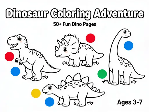 Prompt: make me a kids coloring book to sell online dinasours
