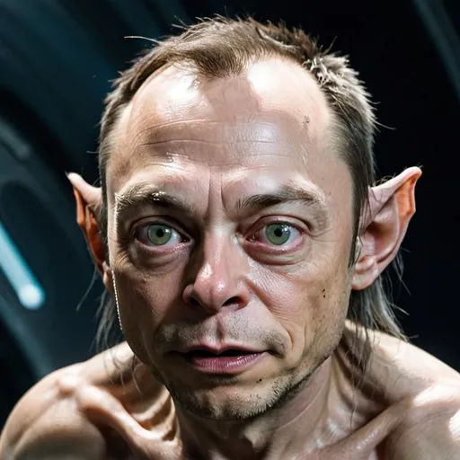 Prompt: Elon Musk with hair plugs as gollum