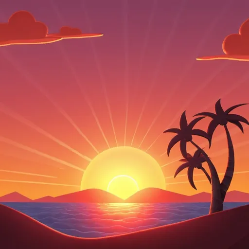 Prompt: cartoony sunset for a animated object show 