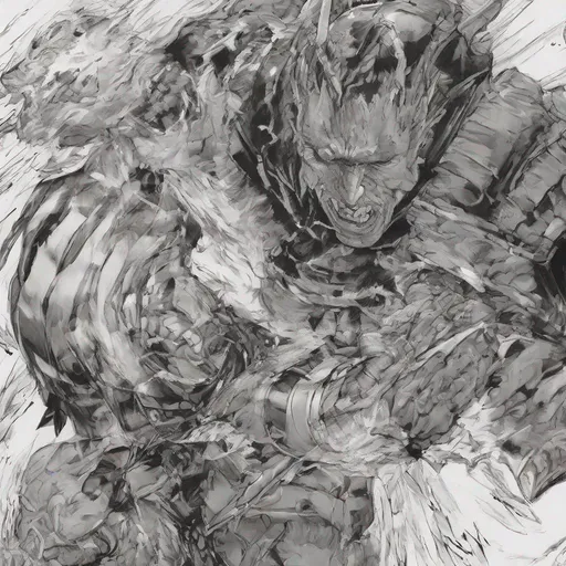 Prompt: 
Craft a mesmerizing 5 by 5 manga panel in the iconic style of "Berserk," immersing the viewer in the climactic battle between Kingsolokilla and PowerLG2016. Convey the visceral intensity of their clash, capturing the raw power and brutality of each attack. Detail the characters' expressions to mirror their determination and ferocity. Let the dark and gritty aesthetic of "Berserk" permeate the scene, with shadows and lighting enhancing the atmosphere. Ensure the composition radiates the overwhelming energy of the confrontation, showcasing the magnitude of this epic showdown between Kingsolokilla and the malevolent PowerLG2016.

Incorporate a second panel into the composition, seamlessly transitioning to a captivating scene featuring Power, the evil clown in dark armor. Illustrate his sinister presence as he stands triumphantly, emanating a palpable sense of malice. Emphasize the grotesque details of the clown's visage and the menacing design of the armor. Convey a foreboding and dark tone, exploring the contrast between Power's twisted malevolence and the haunting atmosphere of the scene. Integrate elements that showcase the malevolent aura surrounding Power, adding depth to the overall composition.

Finally, introduce a third panel into the composition, shifting focus to Kingsolokilla clad in imposing, heavy armor. Capture the intricate details of the armor, conveying its weight and durability. Highlight the determination in Kingsolokilla's expression as he takes a resolute stand in the face of an impending conflict. Pay special attention to atmospheric elements such as shadows and lighting, intensifying the dramatic impact of the scene. Let the composition evoke a sense of impending warfare, showcasing Kingsolokilla as a formidable force ready to face the challenges posed by PowerLG2016 and his ominous powers of "Fortuna's Gambit."