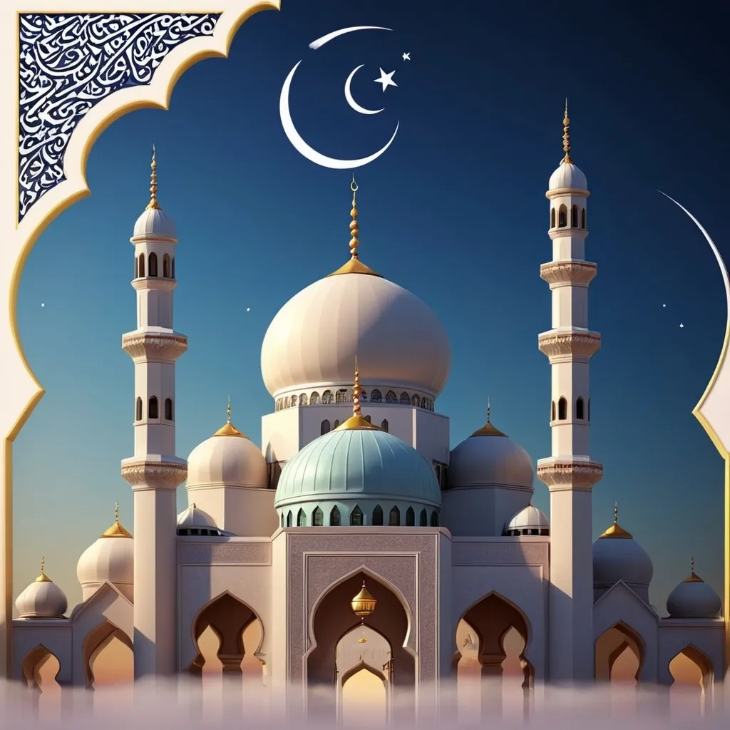 Prompt: Eid mubarak wish with mosque 