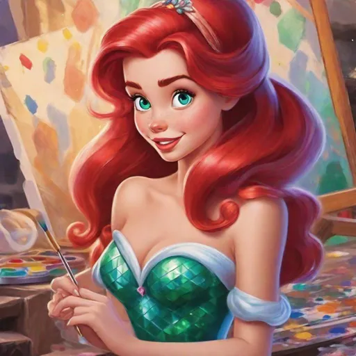 Prompt: Vivid, detailed, 1girl, classic Disney animation style, Ariel disney princess, doing paint with diamonds