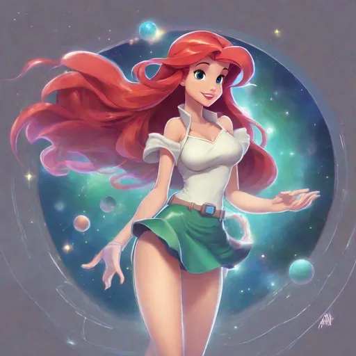 Prompt: 1girl, Vivid, detailed, space, science fiction, Disney classic animation style, Ariel Disney princess, full body, cute, miniskirt