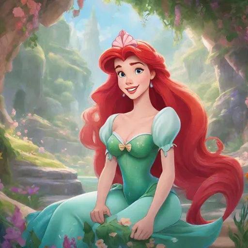 Prompt: Vivid, detailed, Disney classic animation style, Ariel Disney princess, full body, cute, elf princess
