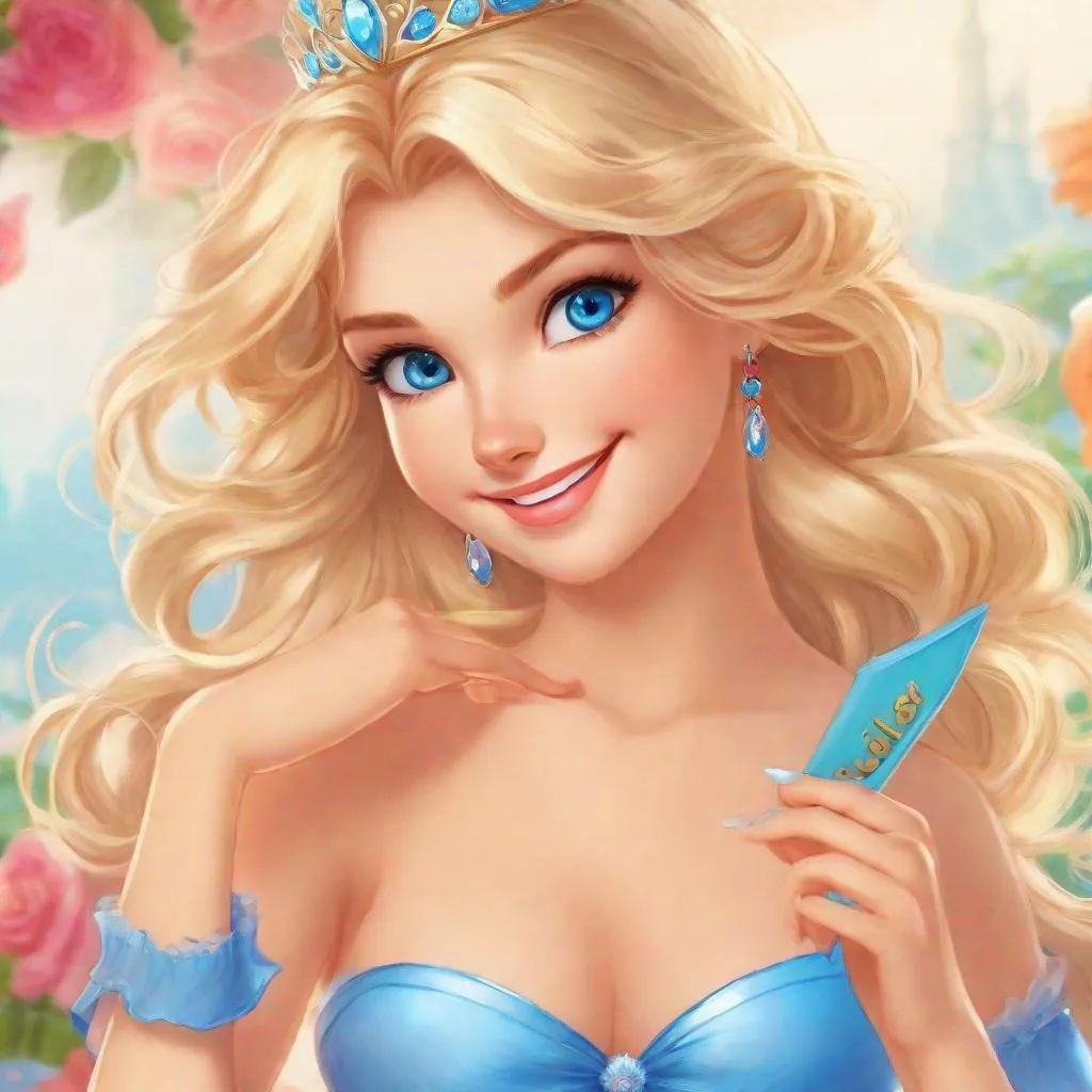 Prompt: Vivid, super detailed, full body, Full color, super attractive, super model, Disney Cinderella, princess, blonde hair, sweet, cute, caring, smiling, expressive blue eyes, perfect hands, 2-piece swimsuit