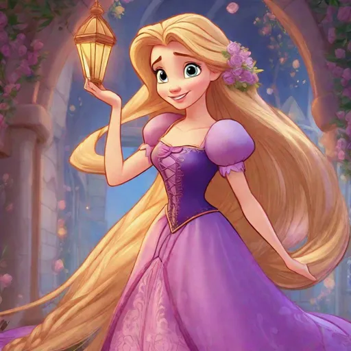 Prompt: 1girl, Vivid, detailed, Disney classic animation style, Rapunzel Disney princess, full body, cute, fancy short elaborate dress