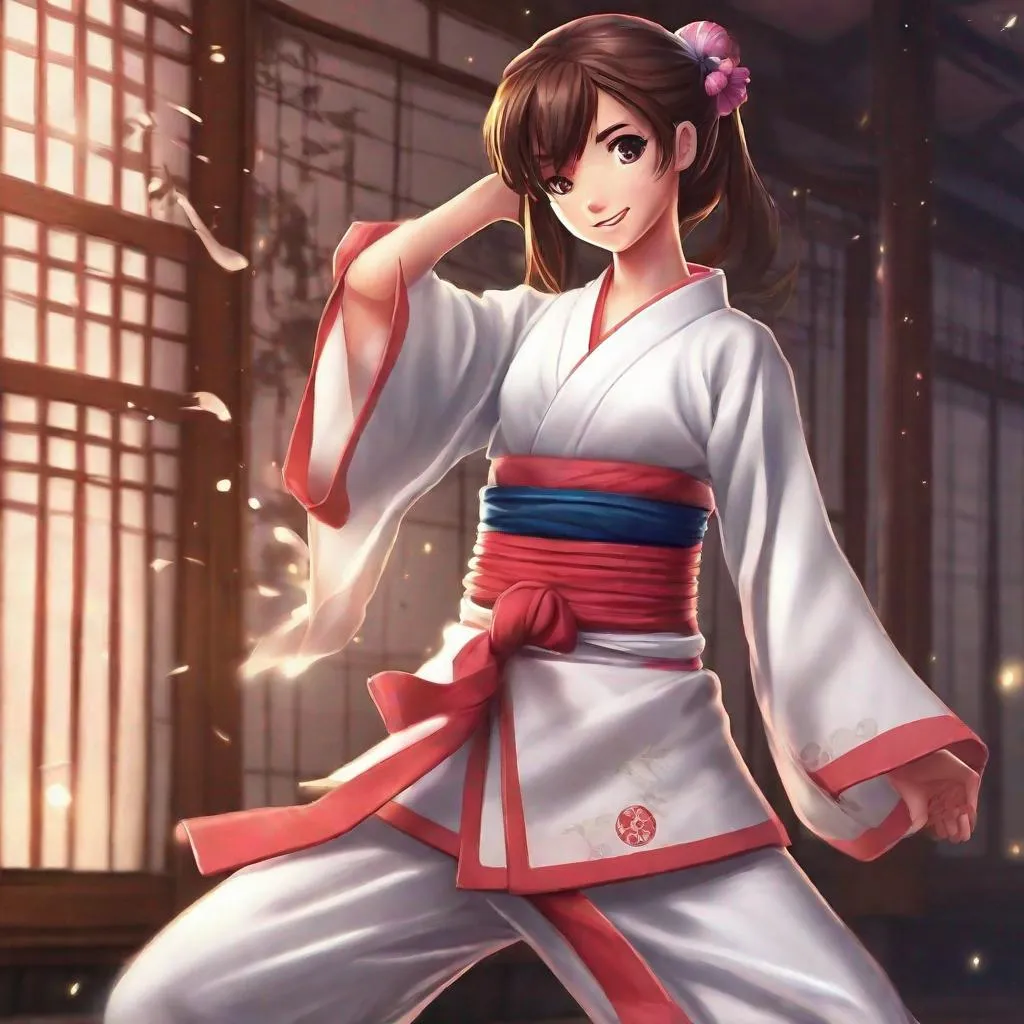 Prompt: 1girl, Vivid, detailed, japan, Ariel Disney Princess, full body, cute, karate, short kimono, dojo, anime, weapons