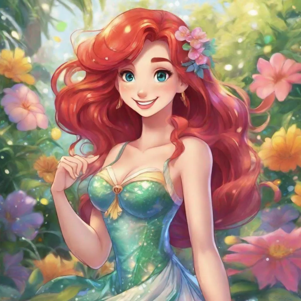 Prompt: 1girl, Vivid, super detailed, full body, Full color, Ariel Disney princess, summer dress, smiling