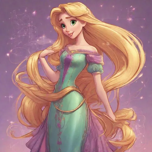 Prompt: 1girl, Vivid, detailed, Disney classic animation style, Rapunzel Disney princess, full body, cute, fancy short elaborate dress, sci-fi