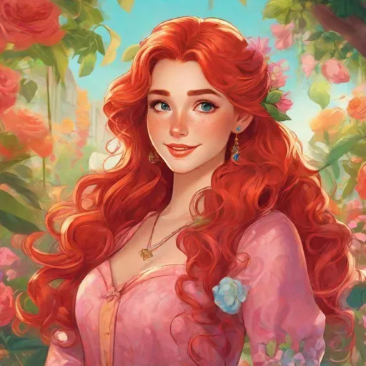 Prompt: Vivid, super detailed, 1girl, long Curley red hair, feminine, 25 years old, Disney style