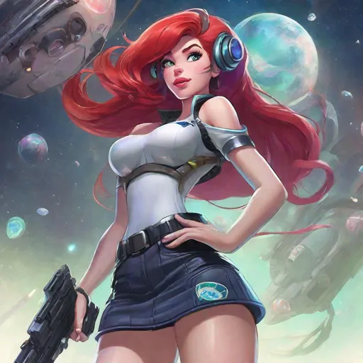 Prompt: Vivid, detailed, 1girl, Ariel disney princess, space police, miniskirt