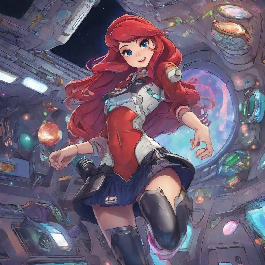 Prompt: Vivid, detailed, 1girl, Ariel disney princess, space police, miniskirt