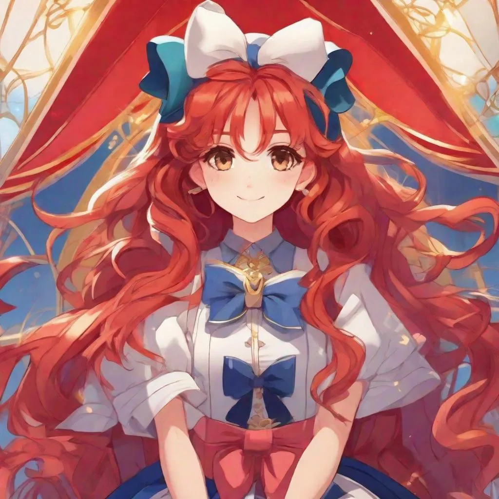 Prompt: 1girl, vivid, super detailed, full body, Disney style, anime, cute, long red hair, styled, curly, bow in hair, perfect hands, symmetrical face
