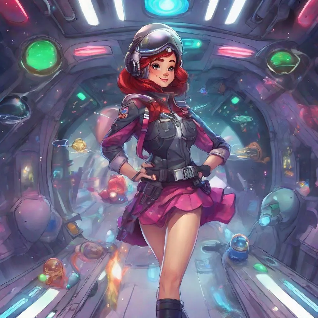 Prompt: Vivid, detailed, 1girl, Ariel disney princess, space police pilot, miniskirt