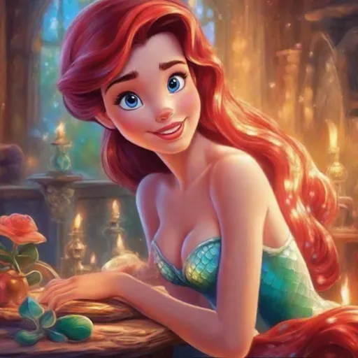Prompt: Vivid, detailed, 1girl, classic Disney animation style, Ariel disney princess, paint with diamonds