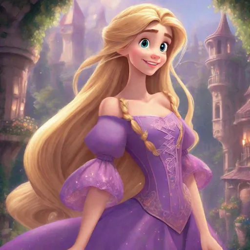 Prompt: 1girl, Vivid, detailed, Disney classic animation style, Rapunzel Disney princess, full body, cute, fancy short elaborate dress, sci-fi