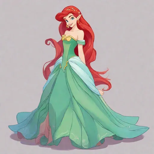 Prompt: Vivid, detailed, Disney classic animation style, Ariel Disney princess, full body, cute, elf princess, fancy elven dress