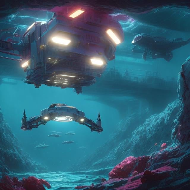 Prompt: empty darkness sea with illuminating deep underwater rescue robot drone deep underwater, Wadim Kashin, Erin Hanson, Simon Stålenhag