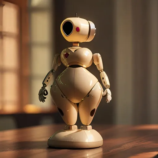 Prompt: breathtaking beautiful pear shaped curvy fembot robot long legs in the style of atomic heart dynamic lighting hyperdetailed Professional photography, bokeh, natural lighting, sharp focus