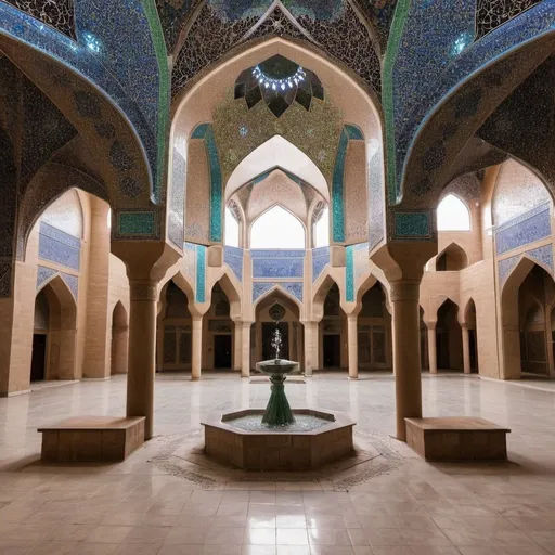Prompt: School of Religious Sciences with very beautiful Iranian Islamic architecture