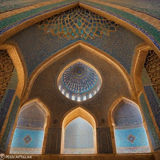 Prompt: Seljuk architecture of Iranian city, detailed geometric patterns, intricate tilework, historical landmarks, grand mosques, highres, detailed, historical, ornate, Seljuk period, intricate designs, architectural beauty, ornamental detailing, Persian architecture, ancient structures, historical grandeur, majestic domes, intricate carvings, vibrant colors, warm lighting