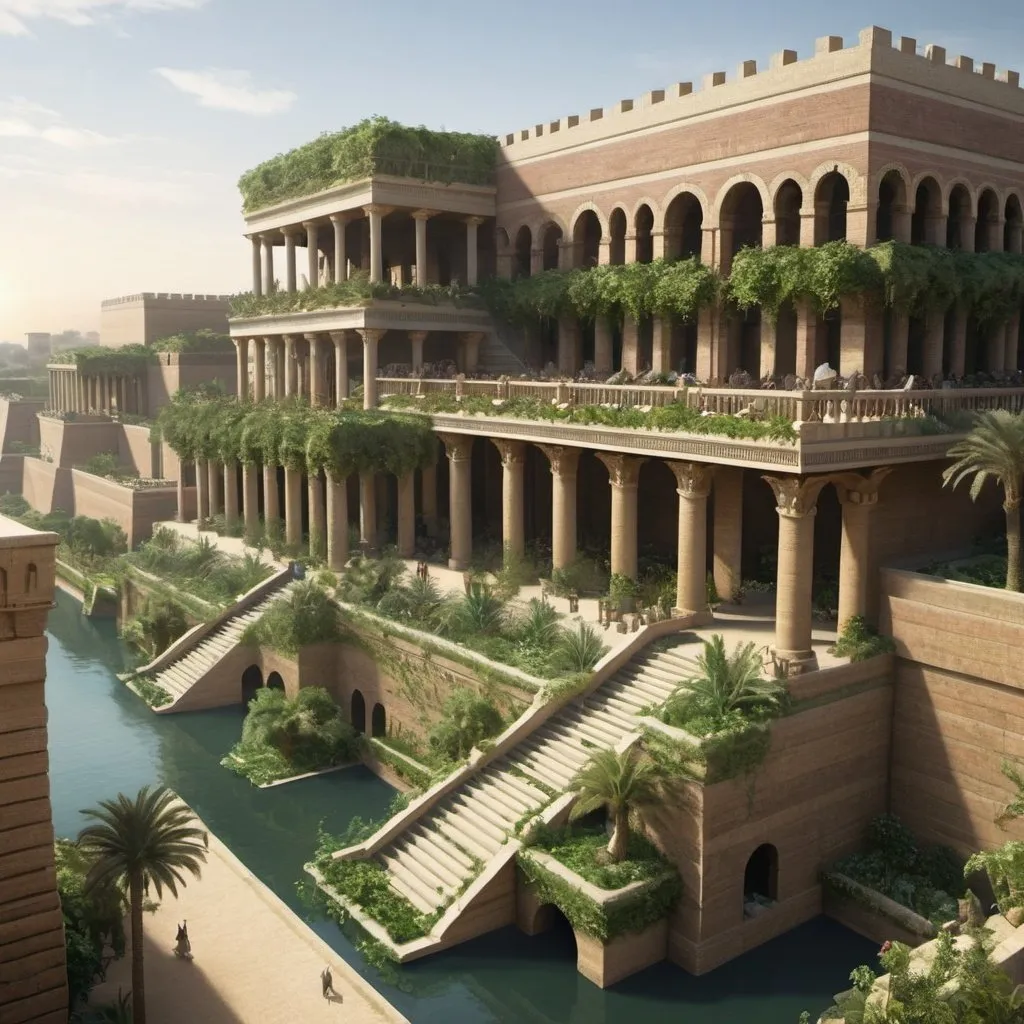 Prompt: An artistic image of the Hanging Gardens of Babylon