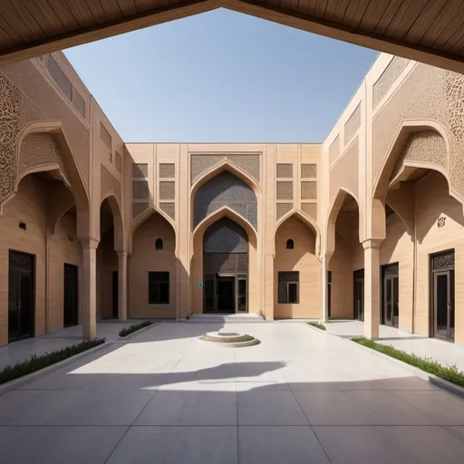 Prompt: Designing a workshop and production shed for startup teams in the Iranian Islamic Architecture Science and Technology Park in Hamedan, considering the symbols of Iranian Islamic