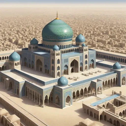 Prompt: Palace design of an Islamic government along with Iranian Islamic architecture in the early Islamic centuries