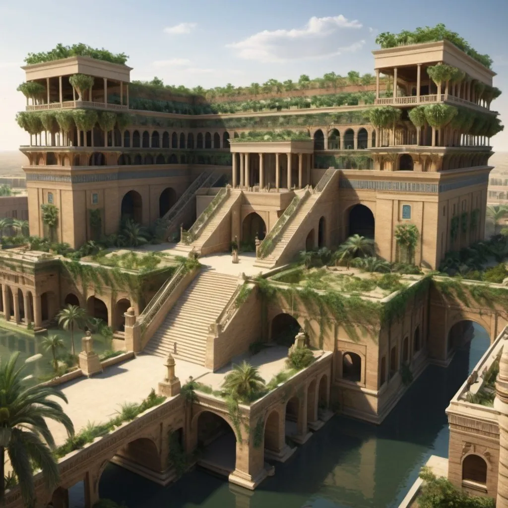 Prompt: An artistic image of the Hanging Gardens of Babylon
