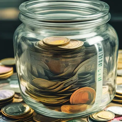 Prompt: A large glass jar with Canadian money showing the concept of savings and investing
