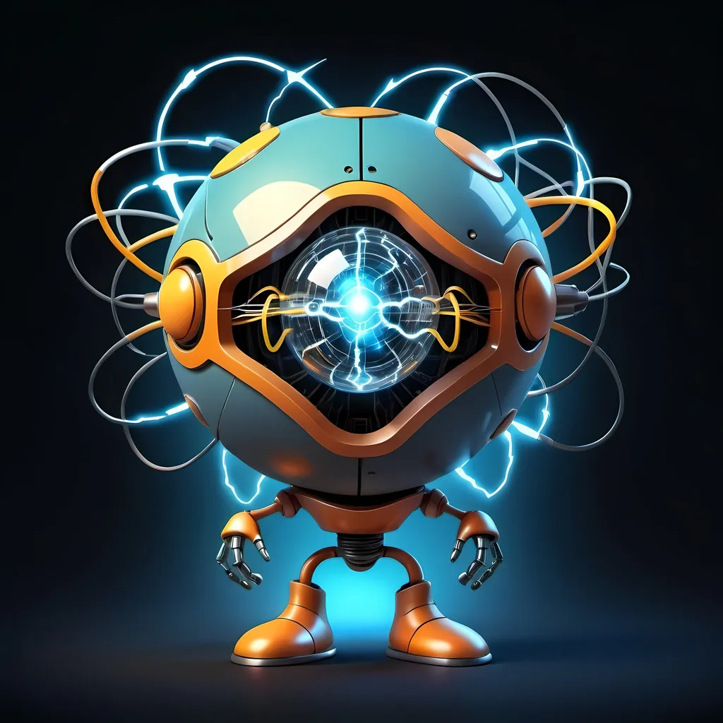 Prompt: An Abstract Anthropomorphic Character With Sphere Ball Body Full Of Electricity With Futuristic Science Fiction and Galactic Fantasy Elements And Theme. Also Looks Somewhat Cartoonish,