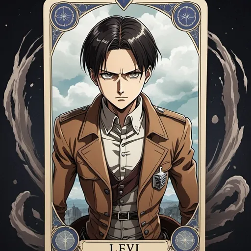 Prompt: tarot card Anime illustration, levi from attack on titan