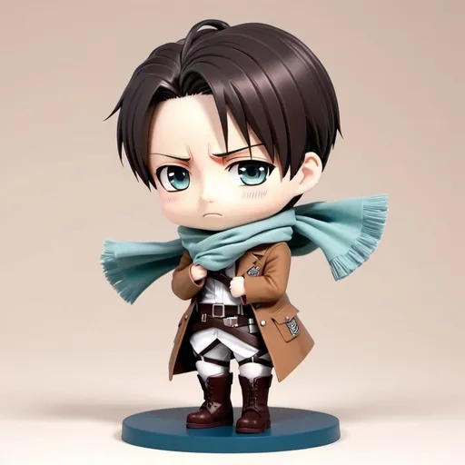 Prompt: kawaii 3D rendered, tiny cute chibi, full body, Levi from attack on titan, hugging a duster, beautiful whimsical contrast colors