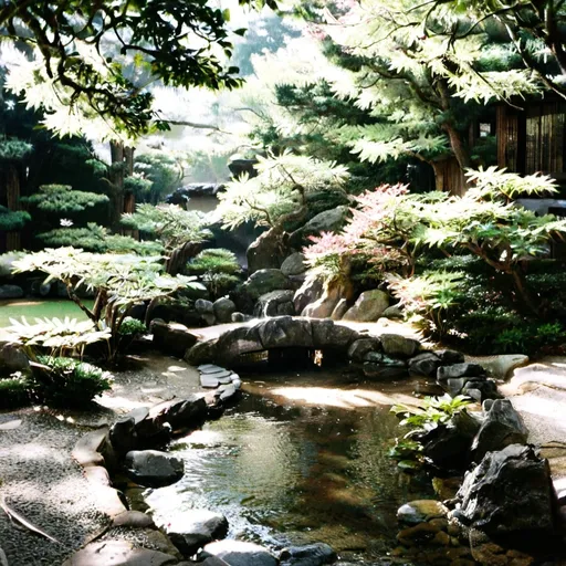 Prompt: A well exist quietly, with water, inside a Japanese garden in the end of summer