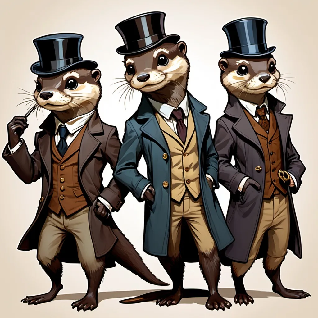 Prompt: otters detective, Sherlock Holmes Dressing, Moriarty Dressing, cartoon style
