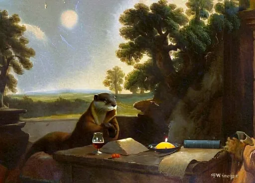 Prompt: otters having party,
romantic with wildfire