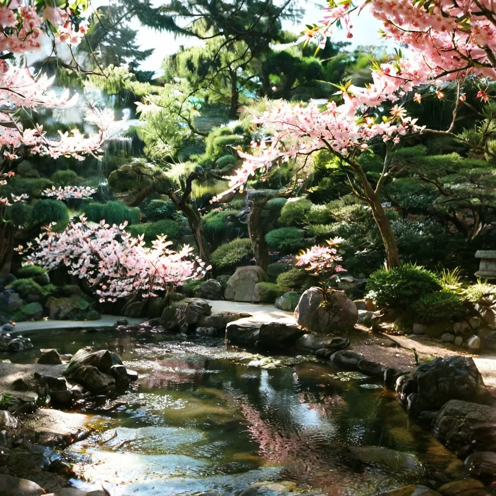 Prompt: A well exist quietly, with water-flowing, inside a Japanese garden