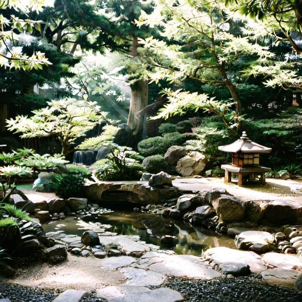 Prompt: A well exist quietly, with water, inside a Japanese garden in the end of summer