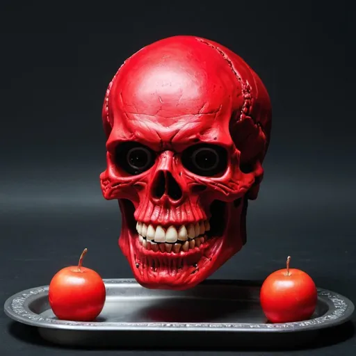 Prompt: A red skull on a tray that eats eyes