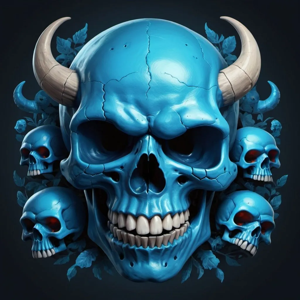 Prompt: A smilling blue skull has alpha creatures