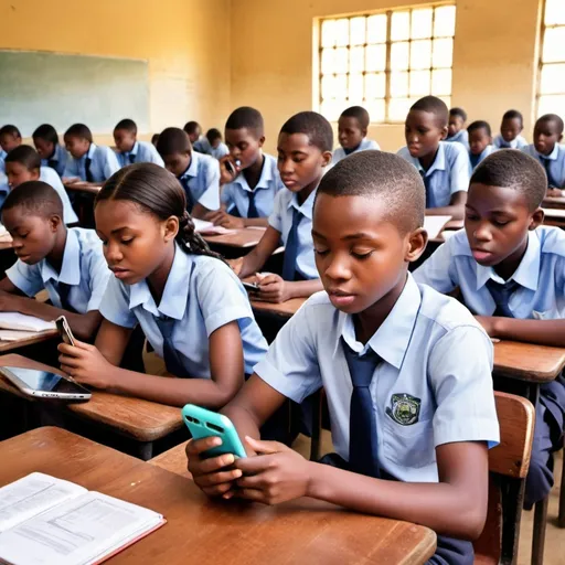 Prompt: Create a compelling graphical design for an advert using the following information:

"Beyond Bans: Transforming Cellphones from Distractions to Educational Tools"

Picture this: It's a typical day at Sunshine Secondary School in Lagos. Students are sneaking peeks at their phones during lessons. Teachers are struggling to keep attention. The head of school is overwhelmed with cyberbullying reports.

Sound familiar?

In today's connected world, a clear cellphone policy is no longer optional – it's essential.

At Lively Stones... Educational Consultancy, we specialize in crafting customized digital policies for secondary schools. Our experts will help you:

• Balance educational benefits with potential distractions
• Address cybersecurity and online safety concerns
• Empower teachers with effective management strategies
• Stay compliant with evolving regulations

Don't let technology challenges disrupt your students' education. Let's work together to create a cellphone policy that enhances learning and prepares your school for the future.
Contact Lively Stones... Educational Consultancy, Owerri today for a free consultation!
Email: consultlivelystones@gmail.com
Phone: 090-1515-5175
Empowering Nigerian schools in the digital era."

To enhance this advert visually, you might consider an image showing:
- A diverse group of Nigerian secondary school students using phones responsibly in a classroom setting
- A split image contrasting a chaotic classroom (without policy) and an orderly one (with policy)
- An infographic highlighting key statistics about cellphone use in Nigerian schools