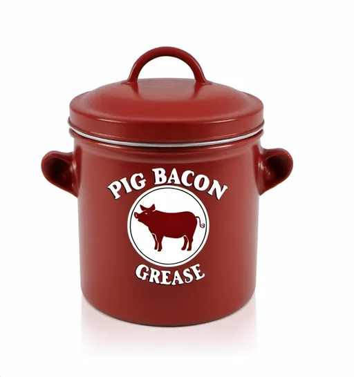 Prompt: i'm making a pig bacon grease container to sell on amazon. i want the cow in the picture to be substituted as a pig. I want pig in the center not a cow.