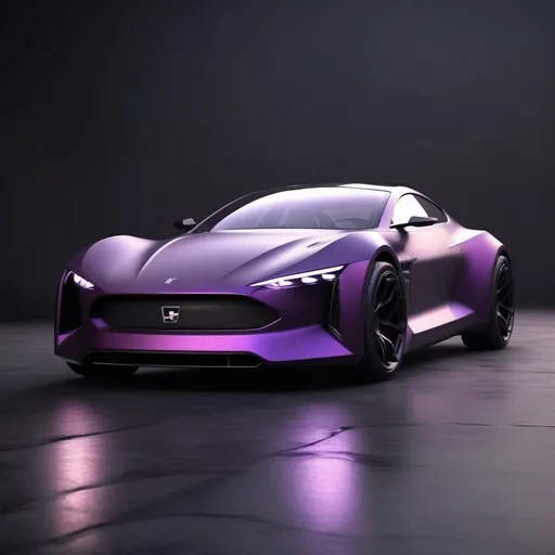 Prompt: Electric sports car concept, matte Dark purple with carbon fiber, simple and elegant bumper model but looks fierce, headlights like an angry shark, with a typical view of Indonesia