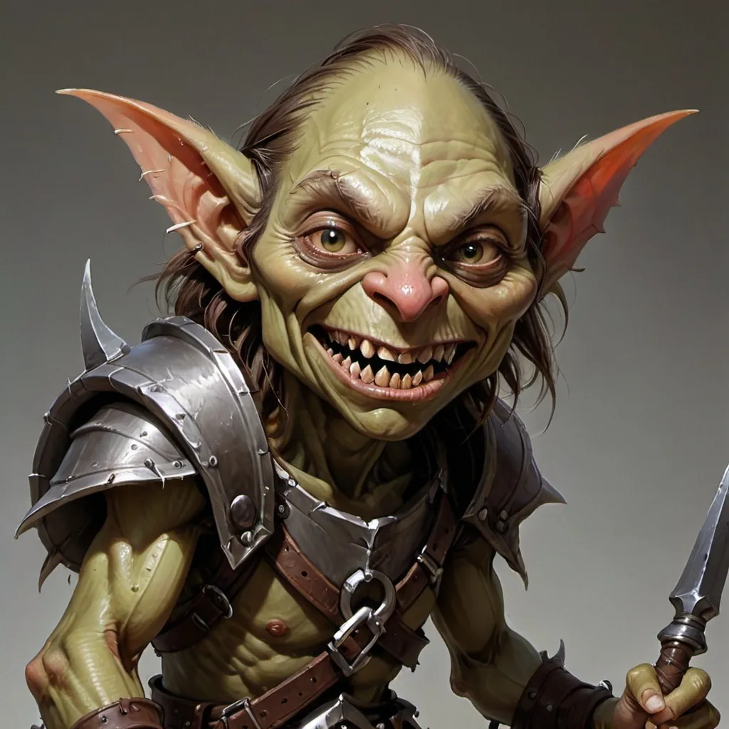 Prompt: A goblin with a metal lower jaw with sharp teeth 

