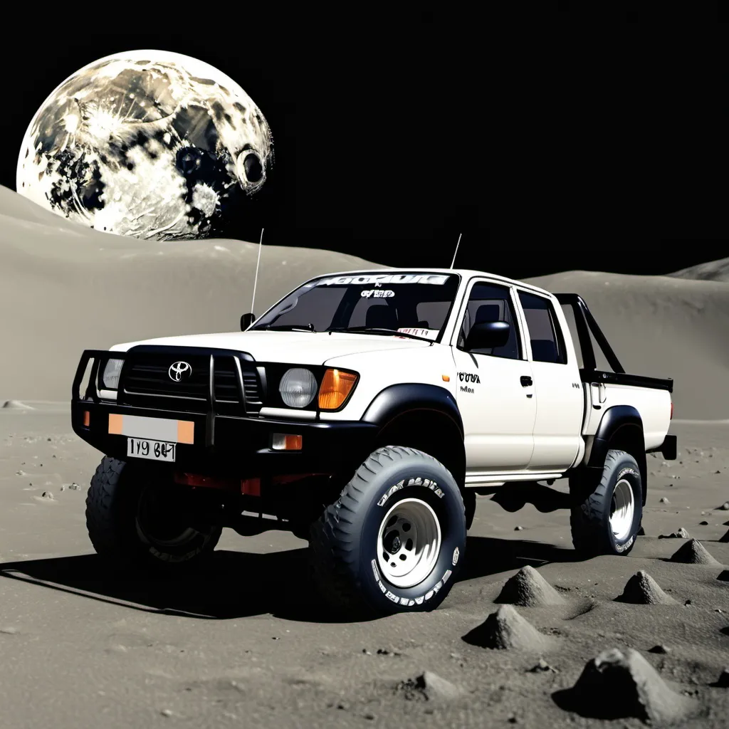 Prompt: toyota hilux 1995 on the moon