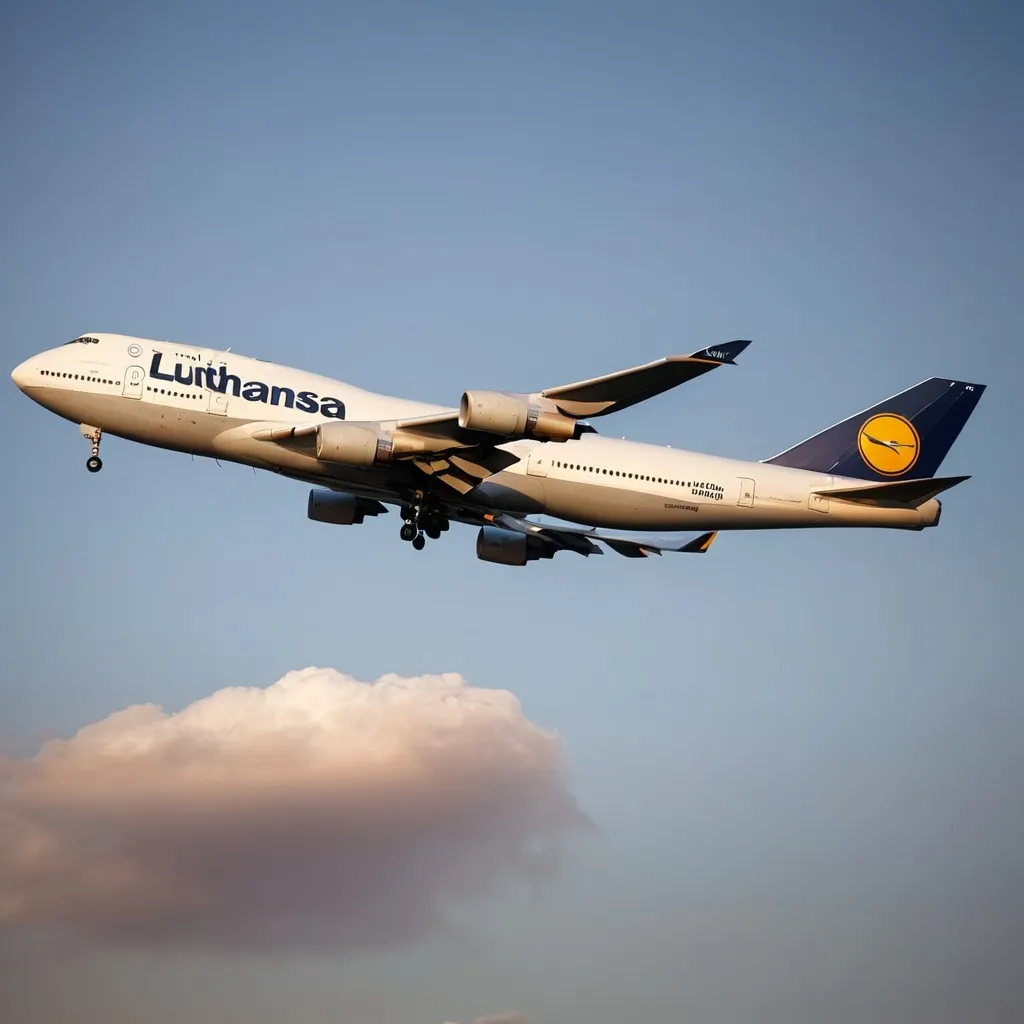 Prompt: Lufthansa Boeing 747 flight