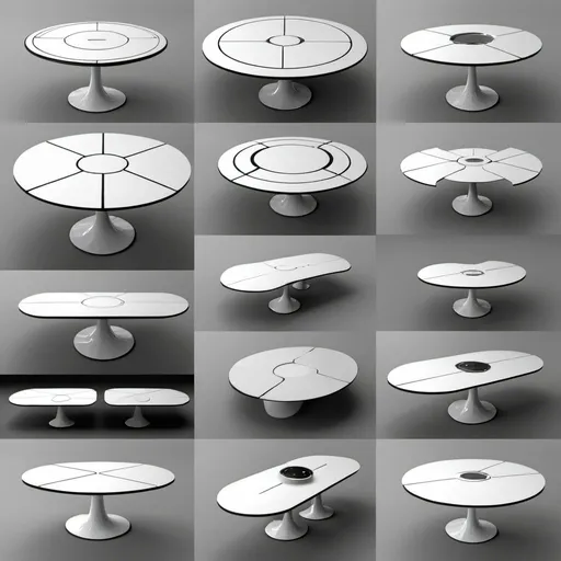 Prompt: various futuristic table samples for a futuristic restaurant